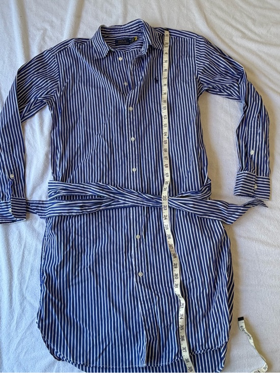 Ralph Lauren Blue and White Striped Long-Sleeve Shirt Dress - Picture 6 of 7